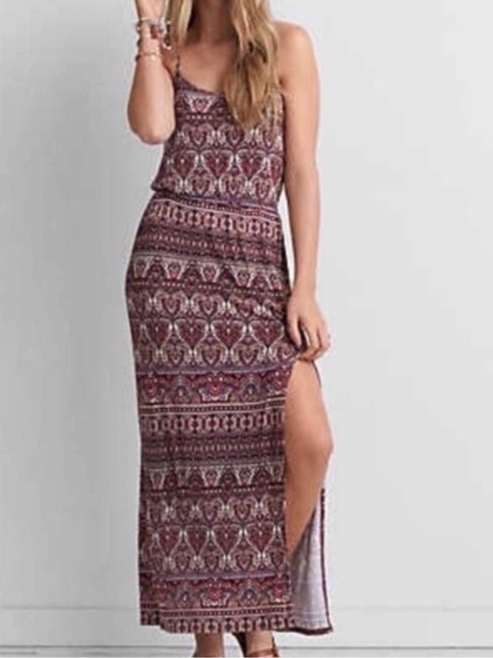 AE Tribal Print Maxi Dress Strappy Back